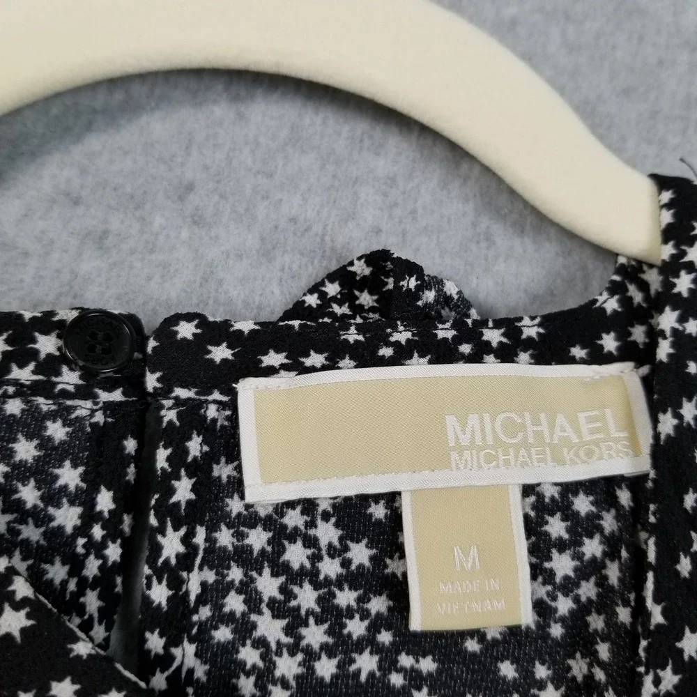 Michael Kors Top Womens M Medium Black White Stars Cold Shoulder Whimsy Blouse